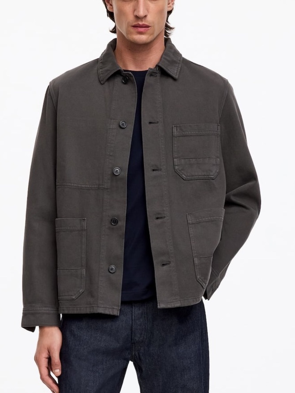 H&M Overshirt Chore Jacket Bomullstwill Mens Green Cotton Canvas Utility